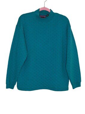 Cascade Sport Vintage Mockneck Sweatshirt Knit Top Shirt Turquoise XL